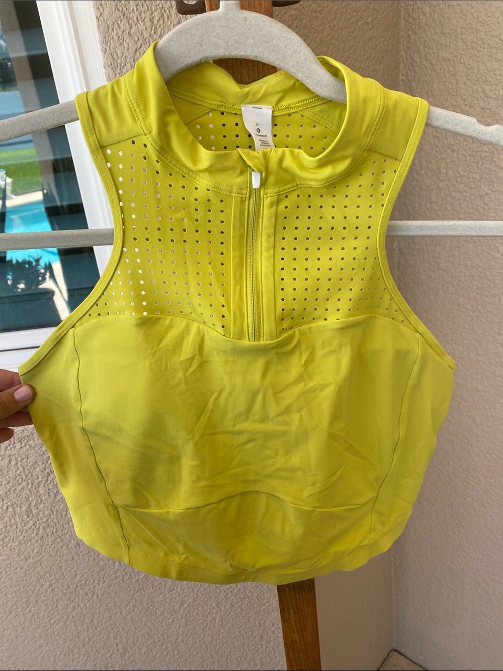 lululemon athletica Neon Yellow Perforated Zip-Front Crop Top